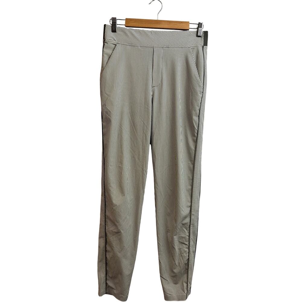 Athleta Brooklyn Ankle Pants Gray White Stripes Pull On Women's 6 TALL